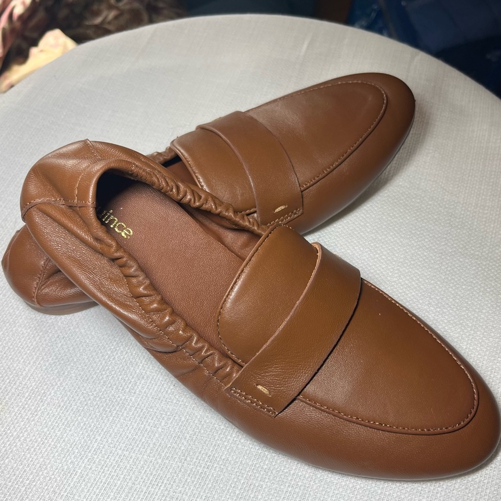 Quince Italian Leather Soft Loafer Ballet Flats Shoes Cognac Brown Prep Womens 7